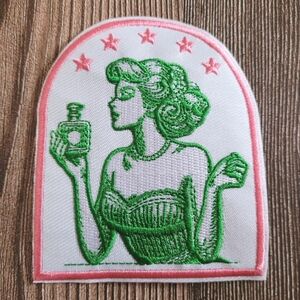 Fancy Lady Retro Pink Green Perfume Giant Witchy Embroidered Iron on Patch